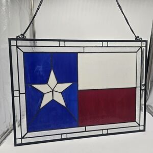 VTG Texas Flag Stained Glass Suncatcher  Handmade Lone Star State Window 18x25